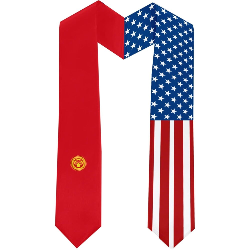 6679 2025 Kyrgyzstan Flag and USA Flag Graduation Stole Graduation Sash